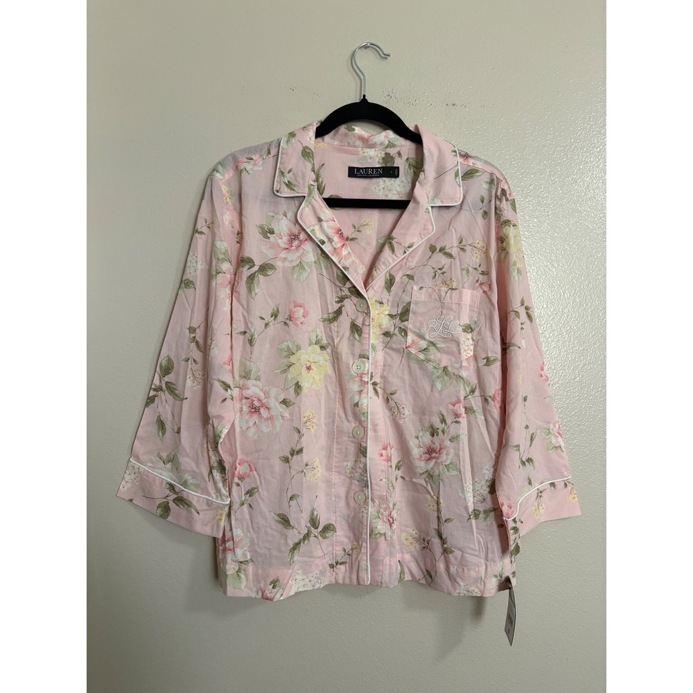 Lauren Ralph Lauren Pink Floral Cotton Pajama Set Peach Floral Women's Large NWT